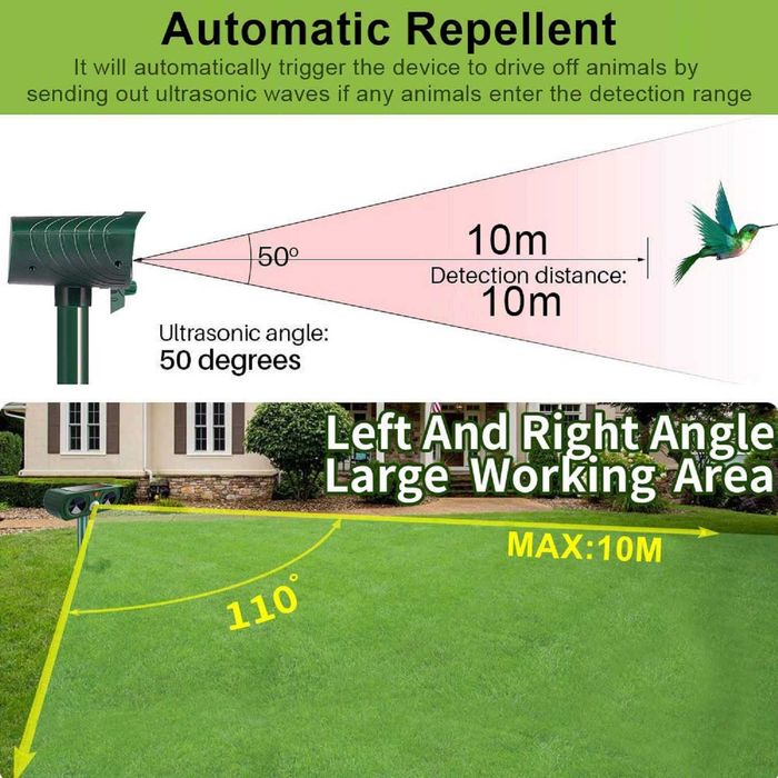 Solarny ultradźwiękowy odstraszacz ptaków kotów zwierząt