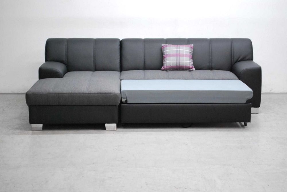 RCŁ Nowy narożnik funkcja spania rogówka, KANAP czarna eko skóra sofa