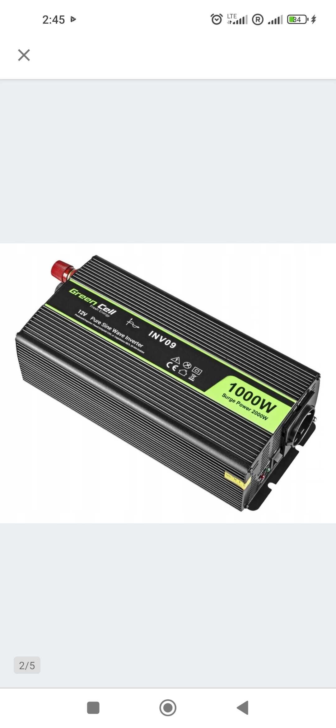 Инвертор GreenCell 12 v 230v, 1000/2000w Чистий сінус