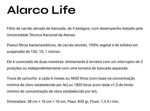 Filtro de Água de Carvão Ativado