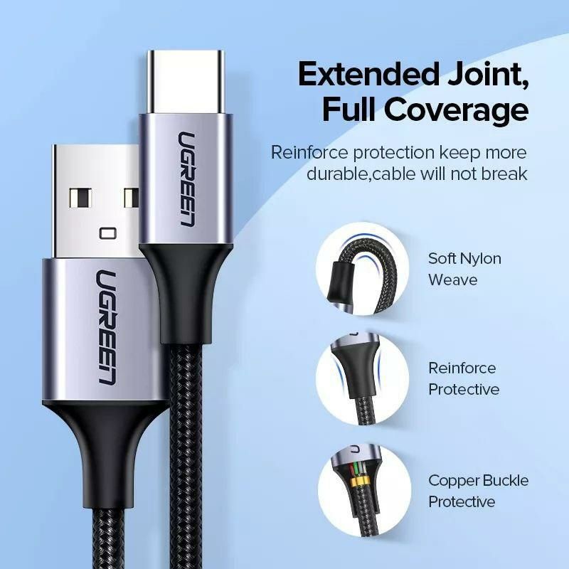 Кабель UGREEN Type - C 3А 18W Быстрая зарядка Aluminum 1 метр Black