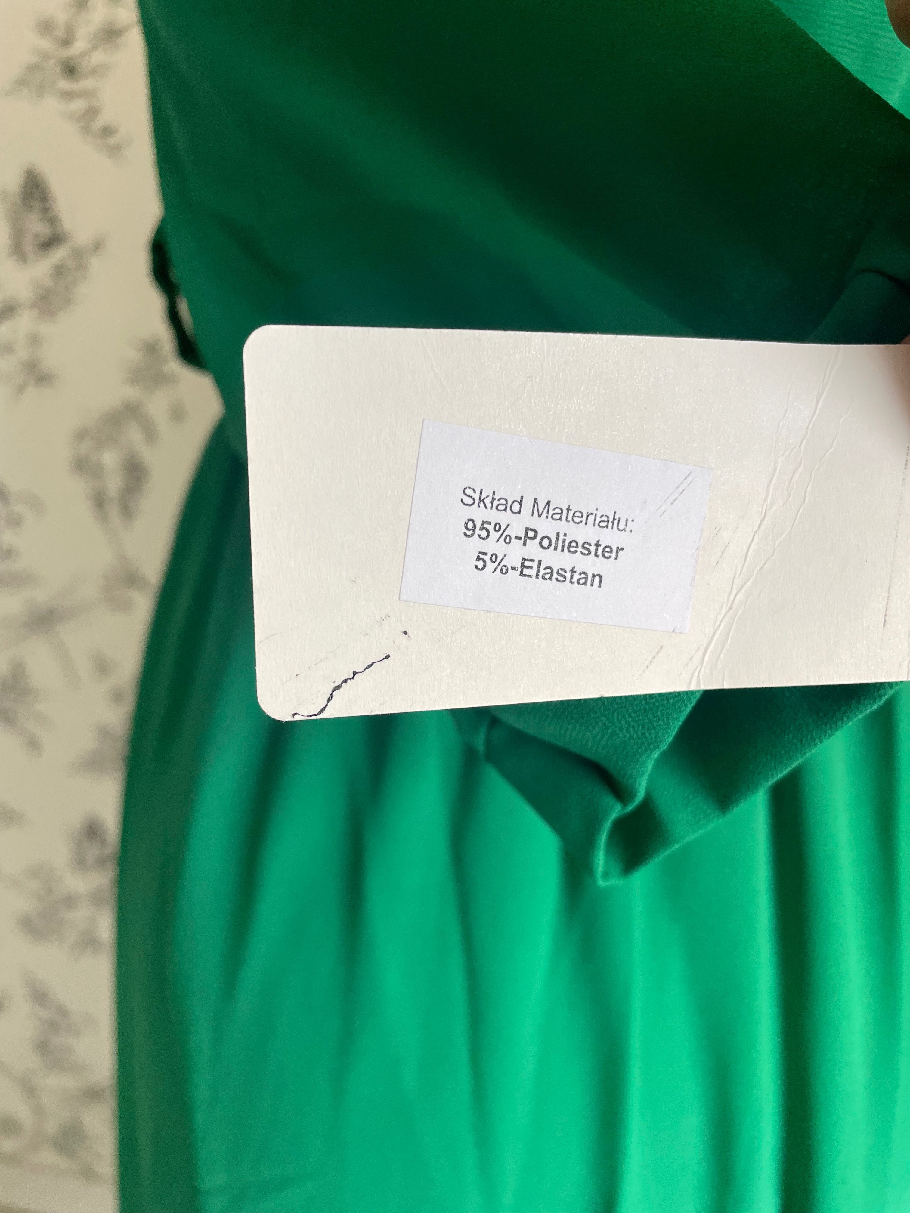 Zielona Długa Sukienka z paskiem S M