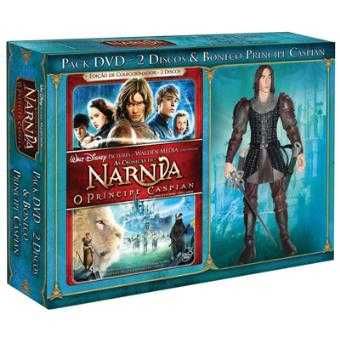 Box Narnia DVD duplo com figura Príncipe Caspian NOVA e Selada