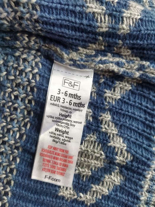 NOWY Ciepły sweter sweterek F&F chłopięcy rozmiar 68 (3-6 mies)