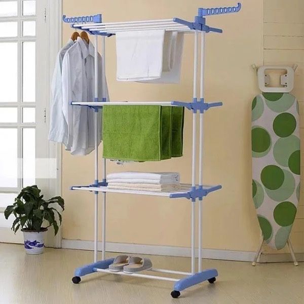 Сушилка для белья напольная Tiers Garment Rack With Wheels Синяя