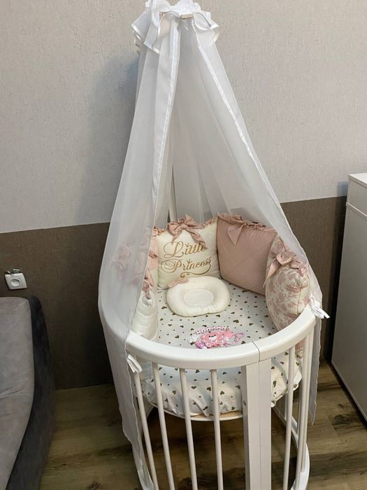 Бортики, подушки у дитяче ліжко , 7 шт+балдахін