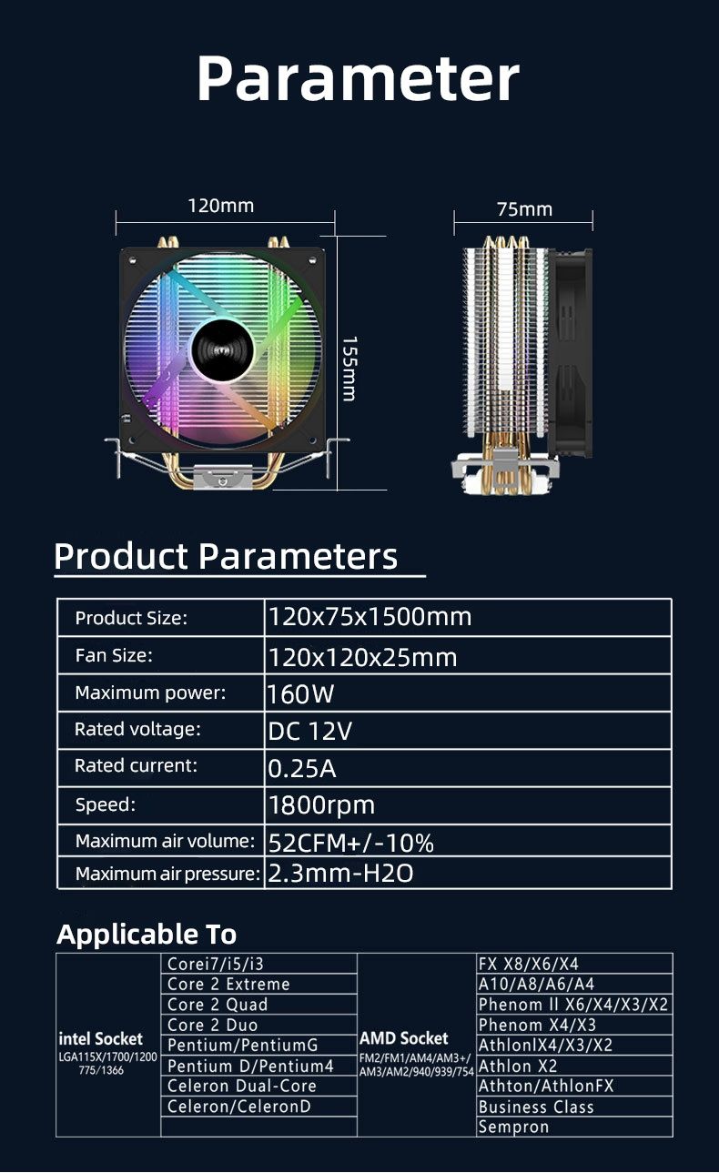 Баштовий кулер A400 RGB 120mm на 4 мідні трубки am4 am5 lga1700