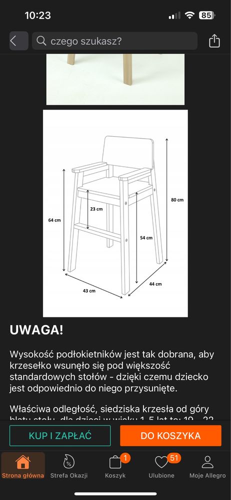 Drewniane krzeselko z drewna bukowego do karmienia