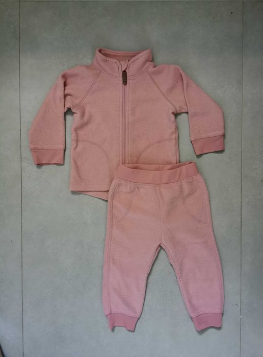 Komplet polarowy dla dziewczynki – różowy – ciepły i wygodny, r. 74/80