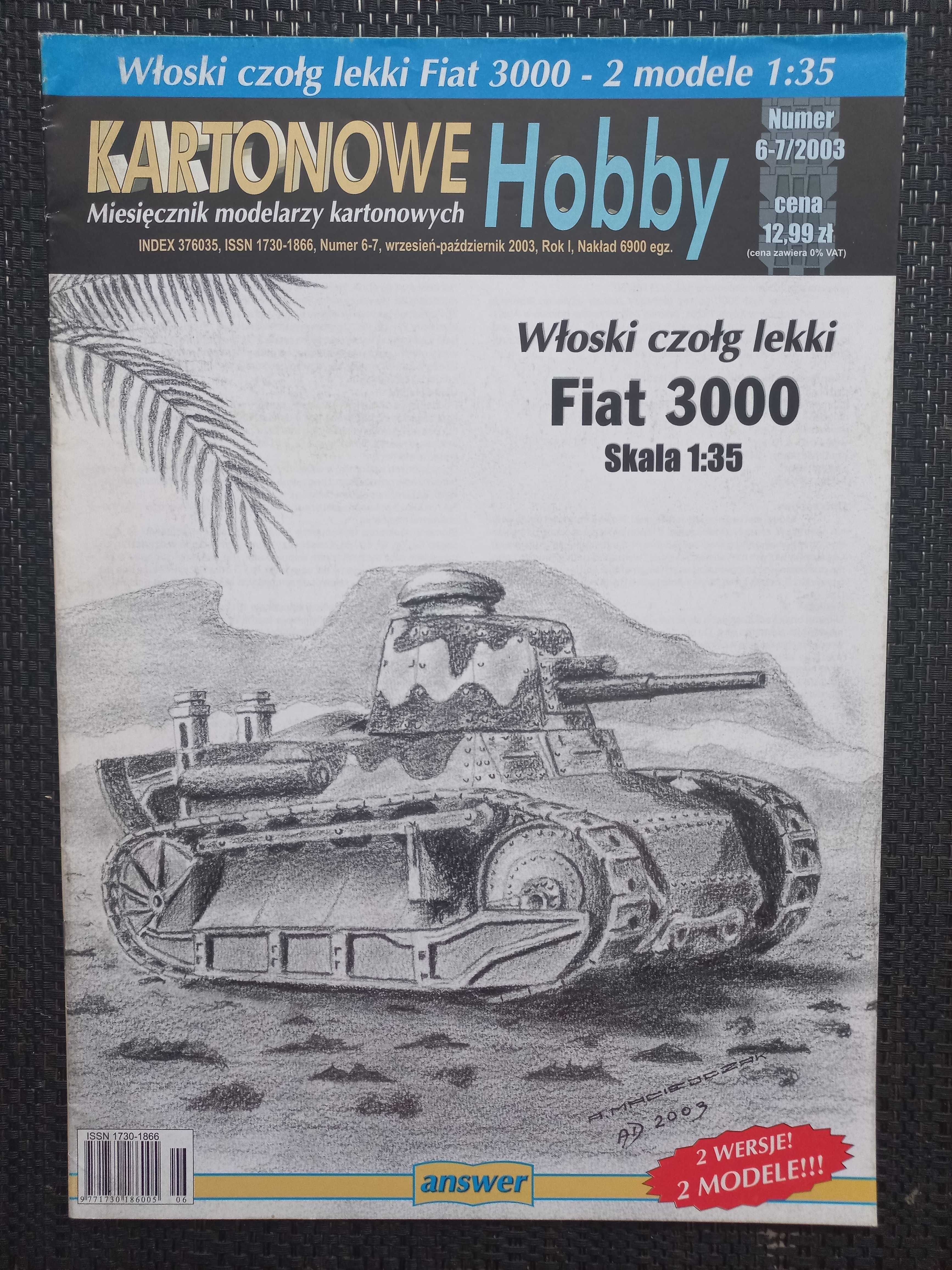 Model Kartonowy Kartonowe Hobby 2003\6-7 Włoski czołg Fiat 3000