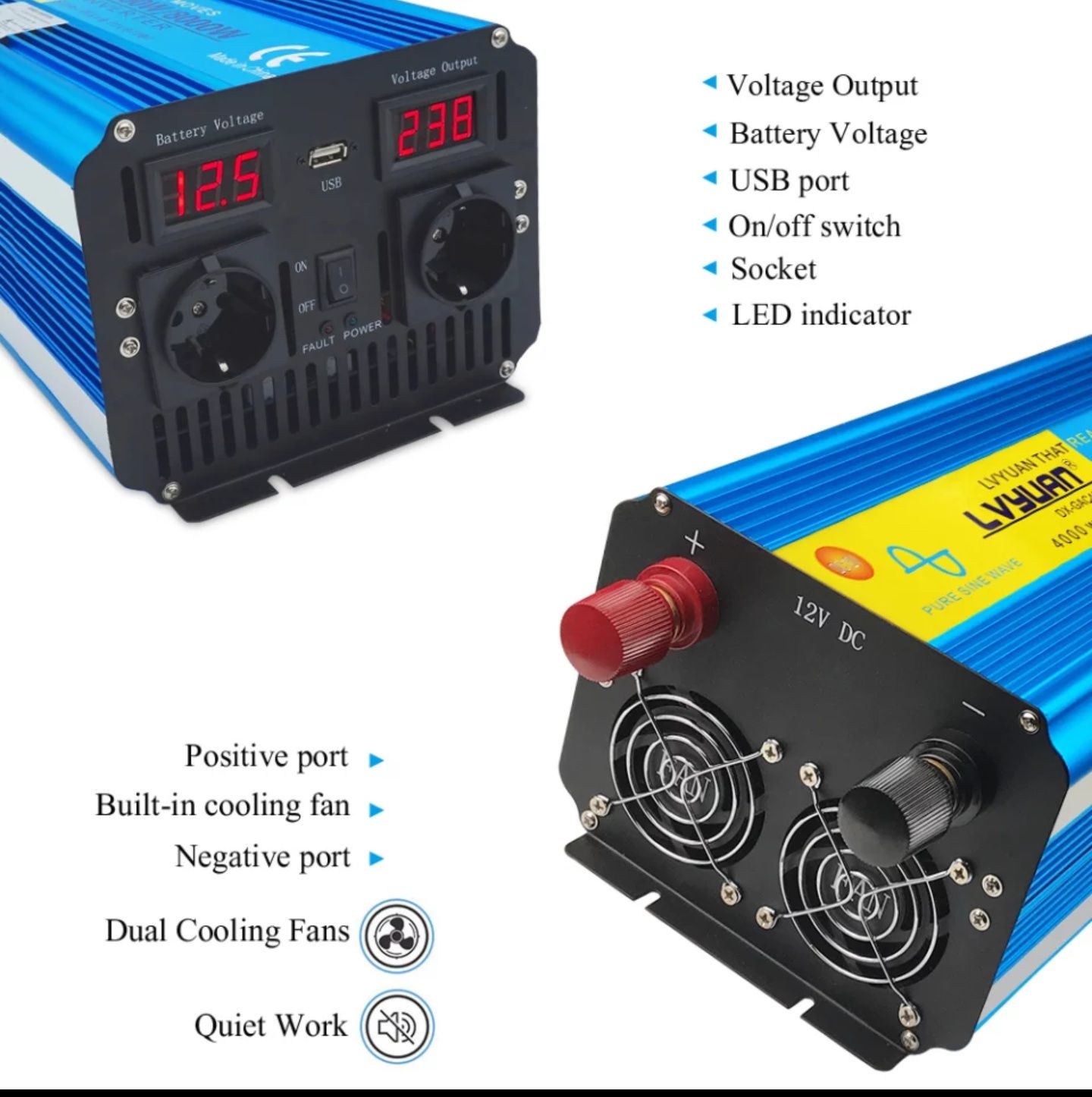 Przetwornica napięcia 12V DC /230V AC, 3500W/7000W