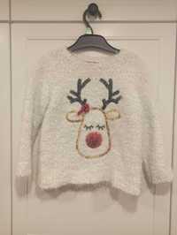 Biały świąteczny sweter z reniferem 98