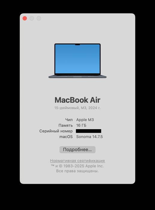 MacBook Air 15 Mid 2024 Midnight (MC9G4) M3 16/256SSD 899$ Магазин