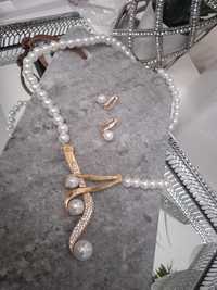Zestaw biżuterii naszyjnik kolczyki sztuczne perły regulowany