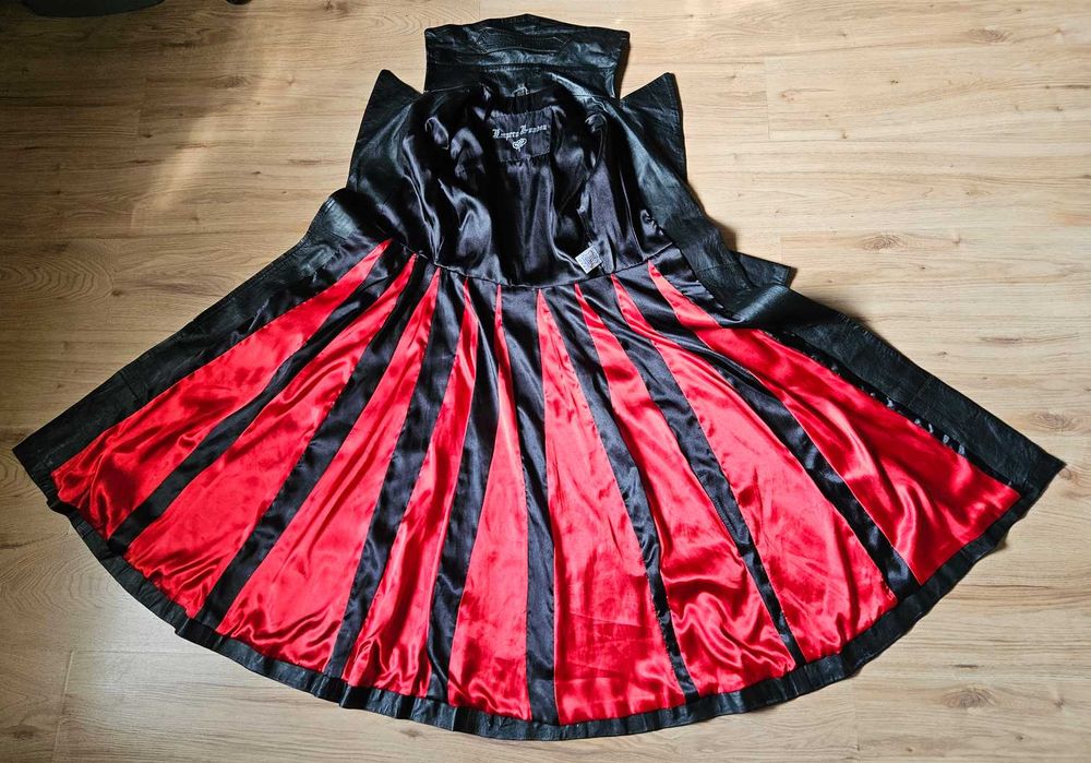 Płaszcz skórzany czarny gotycki skóra naturalna unikat wiktoriański