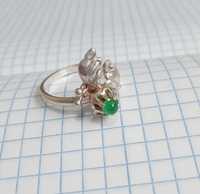 Кольцо перстень серебро 925 проба зелёный камушек Хризопраз