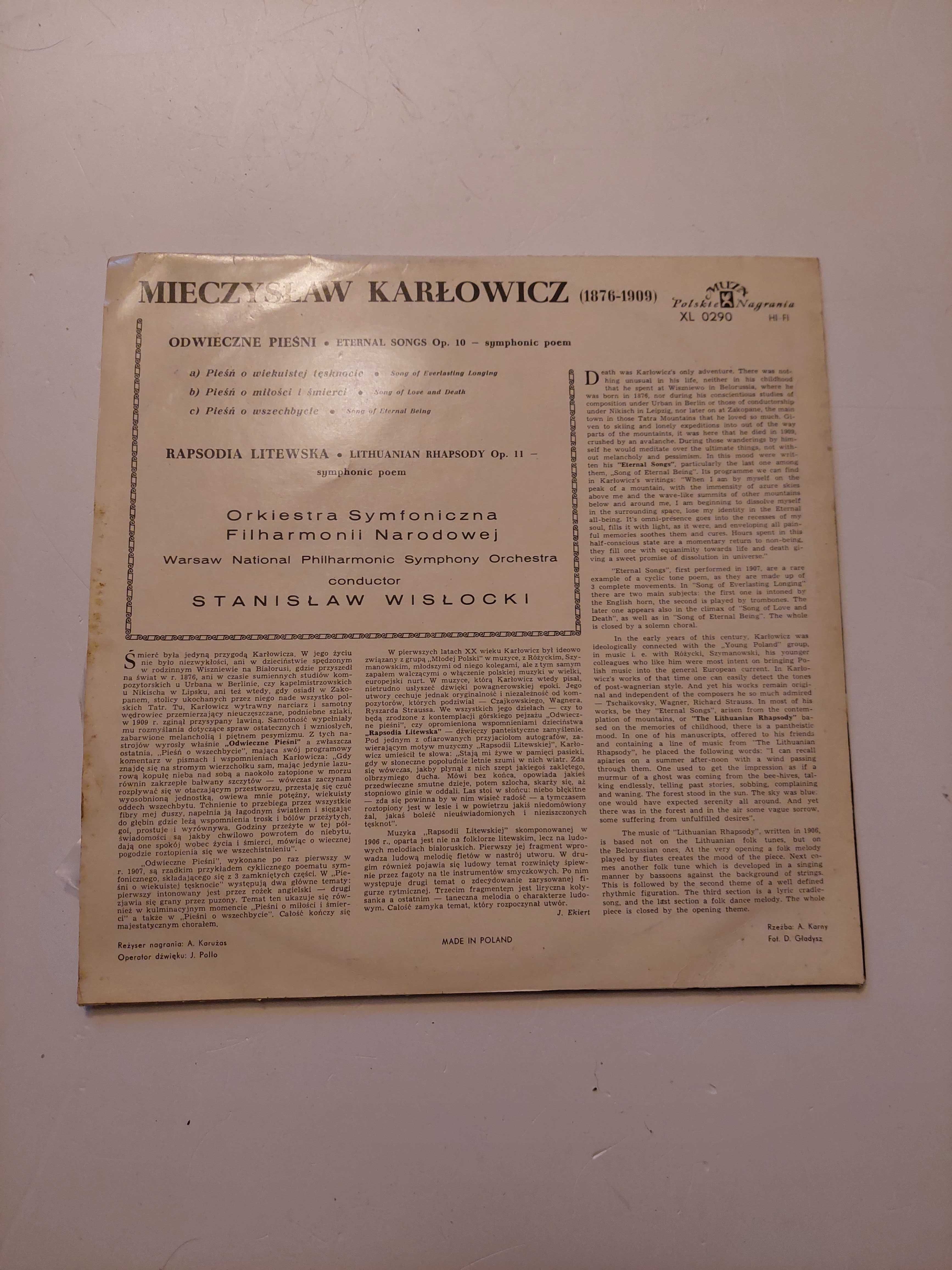 Mieczysław Karłowicz Odwieczne pieśni Rapsodia litewska WINYL