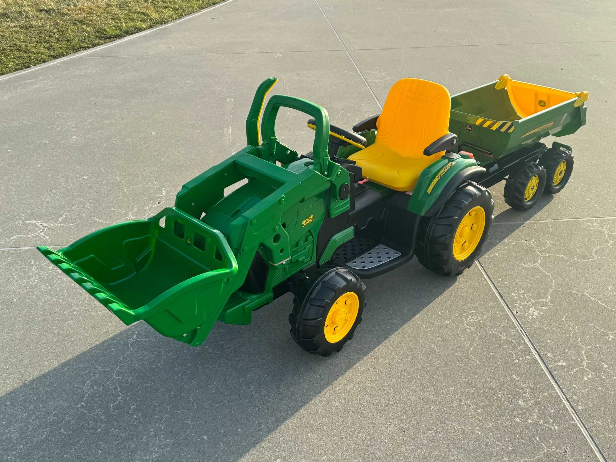 WIELKI ZESTAW JOHN DEERE koparka + przyczepa dwuosiowa PEG PEREGO