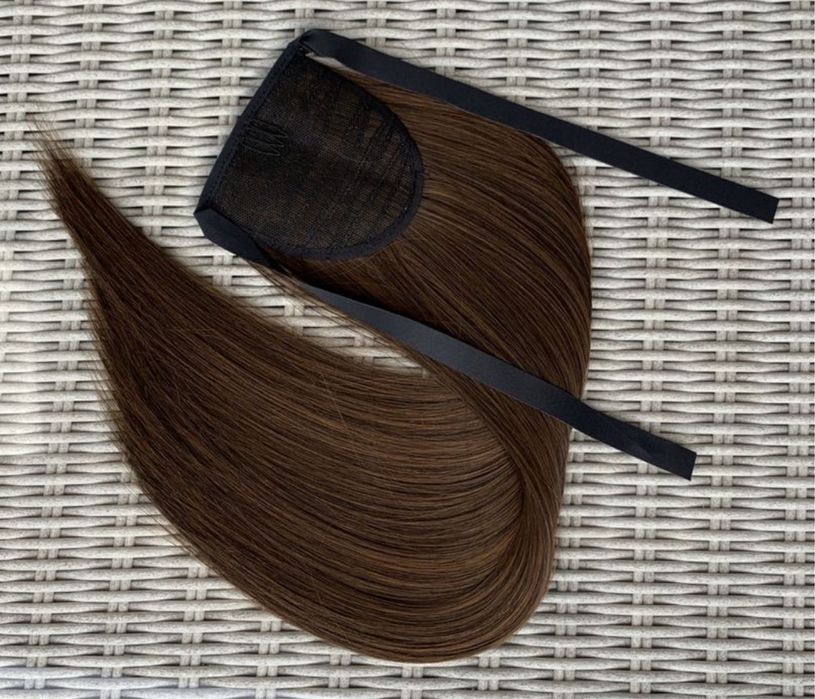Premium Ultra włosy doczepiane, ciemny naturalny brąz, kucyk, 32.