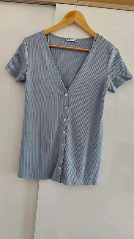 Camisola manga curta canelada Zara S 49% viscose