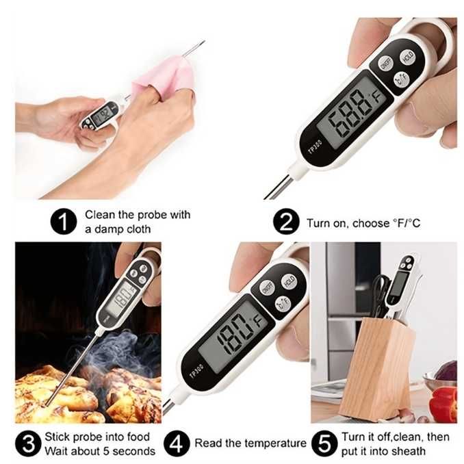 Termómetro digital de leitura instantânea para carne, óleo, doces