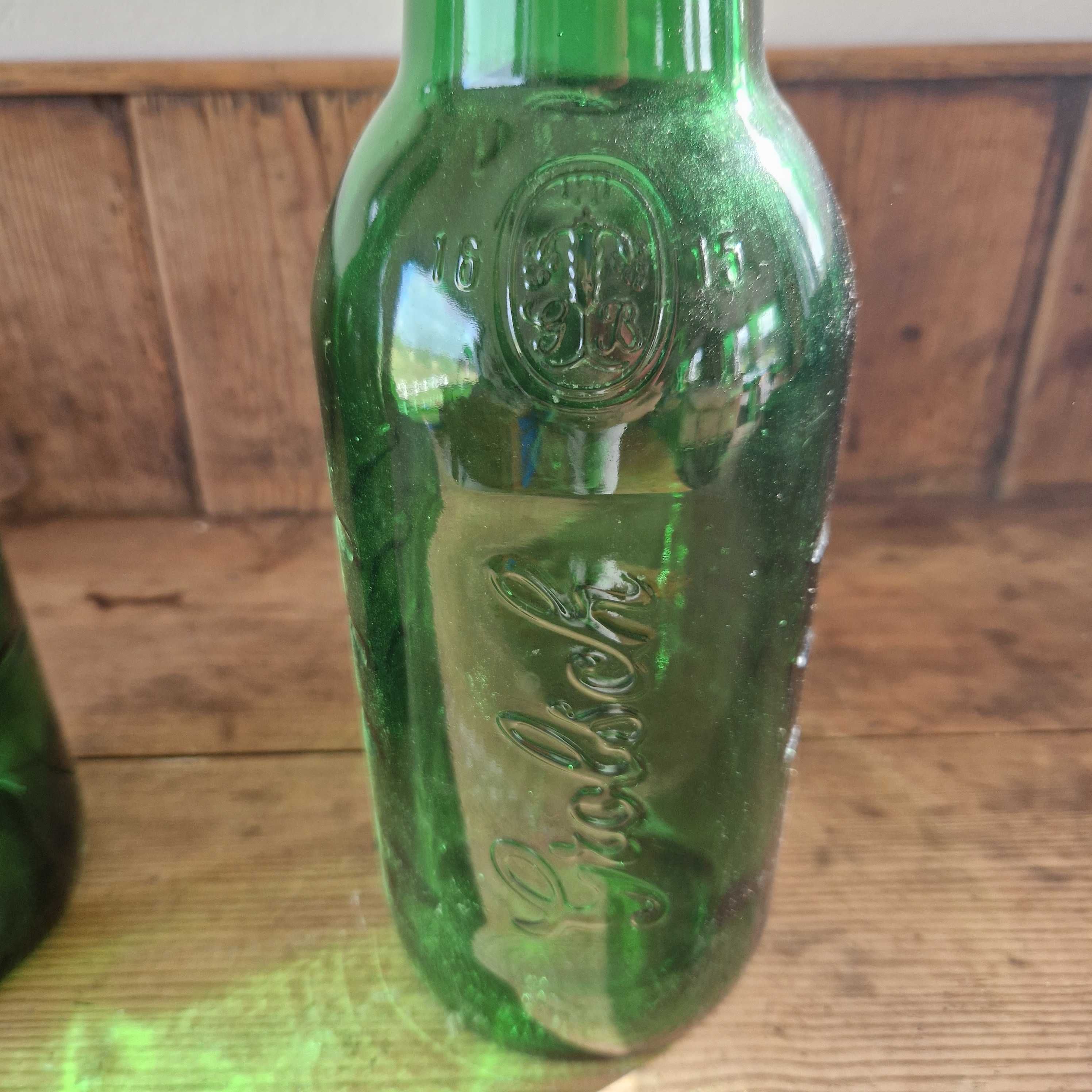 Dwie ogromne butelki zielone szklo grolsch dekor design 38cm