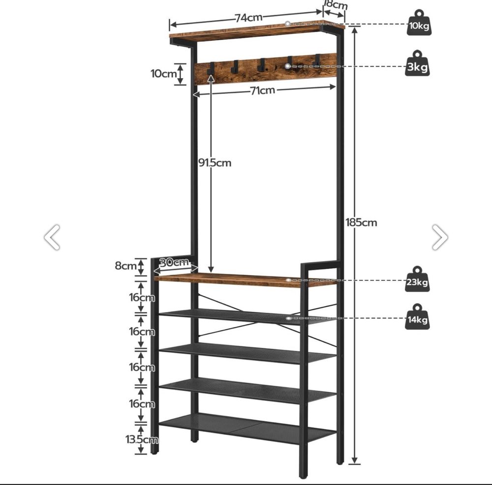 Hoobro wieszak i półki na buty przedpokojowy 185cm