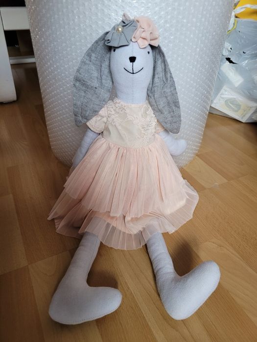 Lalka Tidla Królik z sukienka handmade 58 cm