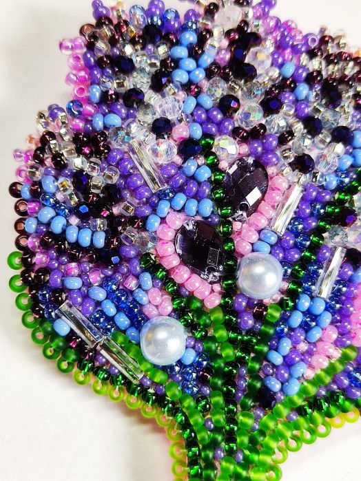 Брошка, прикраса, аксесуар, біжутерія, бісер ЛАВАНДА. Handmade