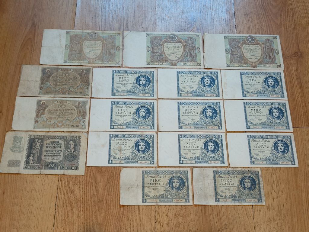 Stare Przedwojenne Zabytkowe Banknoty Bank Polski Vintage 1926r 1930r