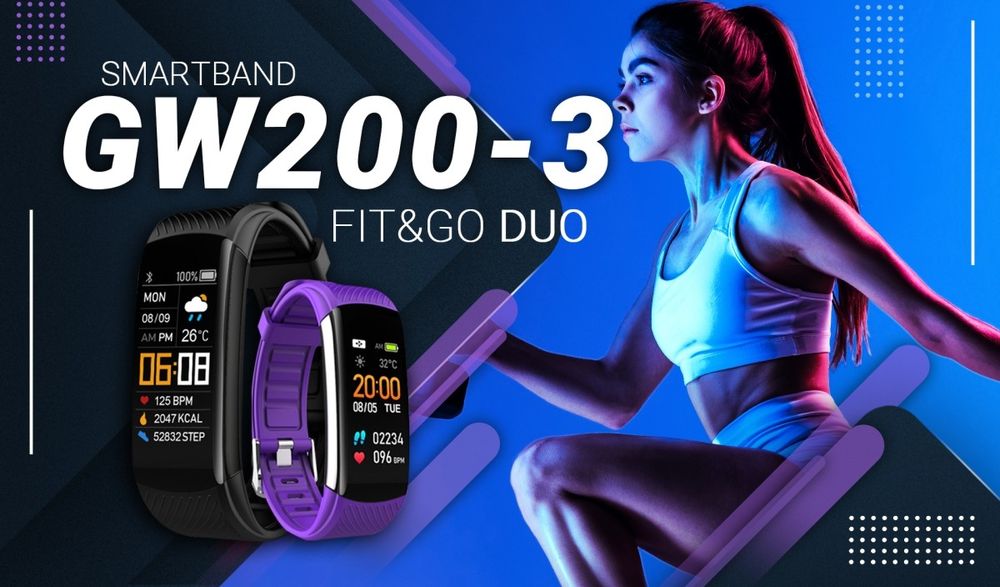 smartband giewont fit&go duo gw200-3 - black + pasek flora violet
