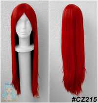 Długa czerwona prosta peruka z grzywką cosplay wig