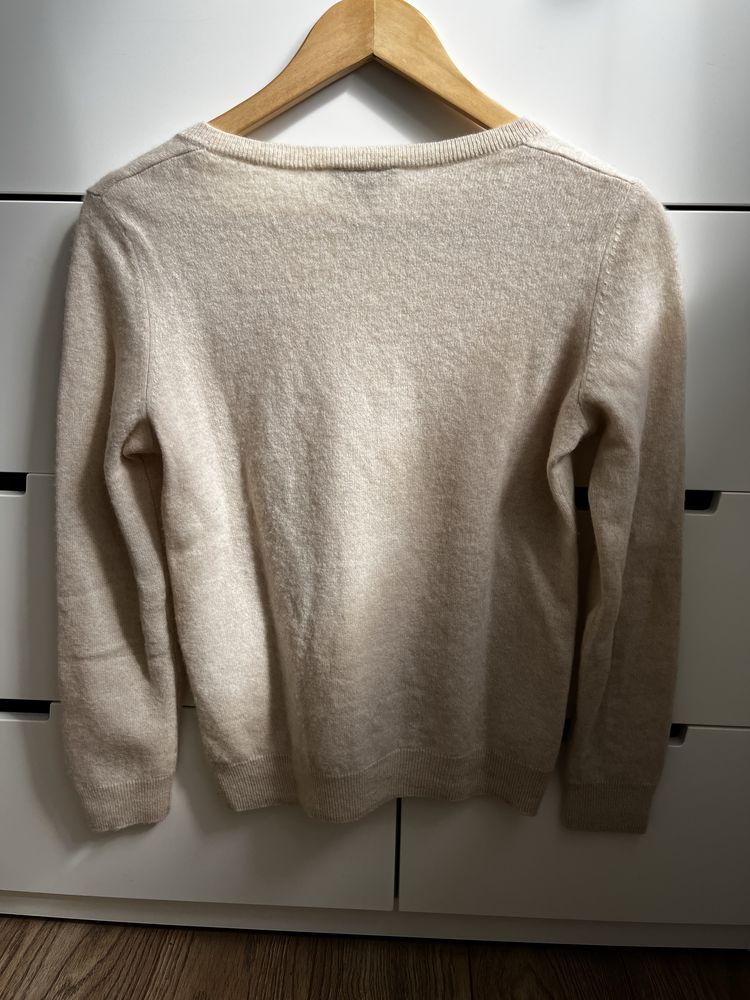 100% kaszmir kaszmirowy sweter w serek bezowy S 1 2 3 Paris