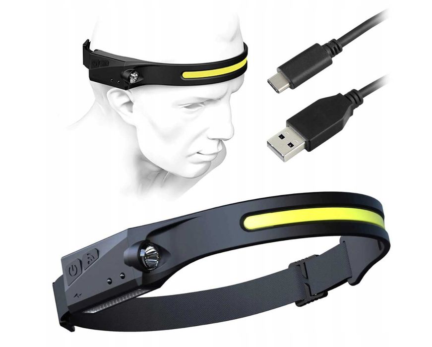 Latarka Czołowa Czołówka LED Akumulatorowa USB Czujnik Ruchu 5 Trybów