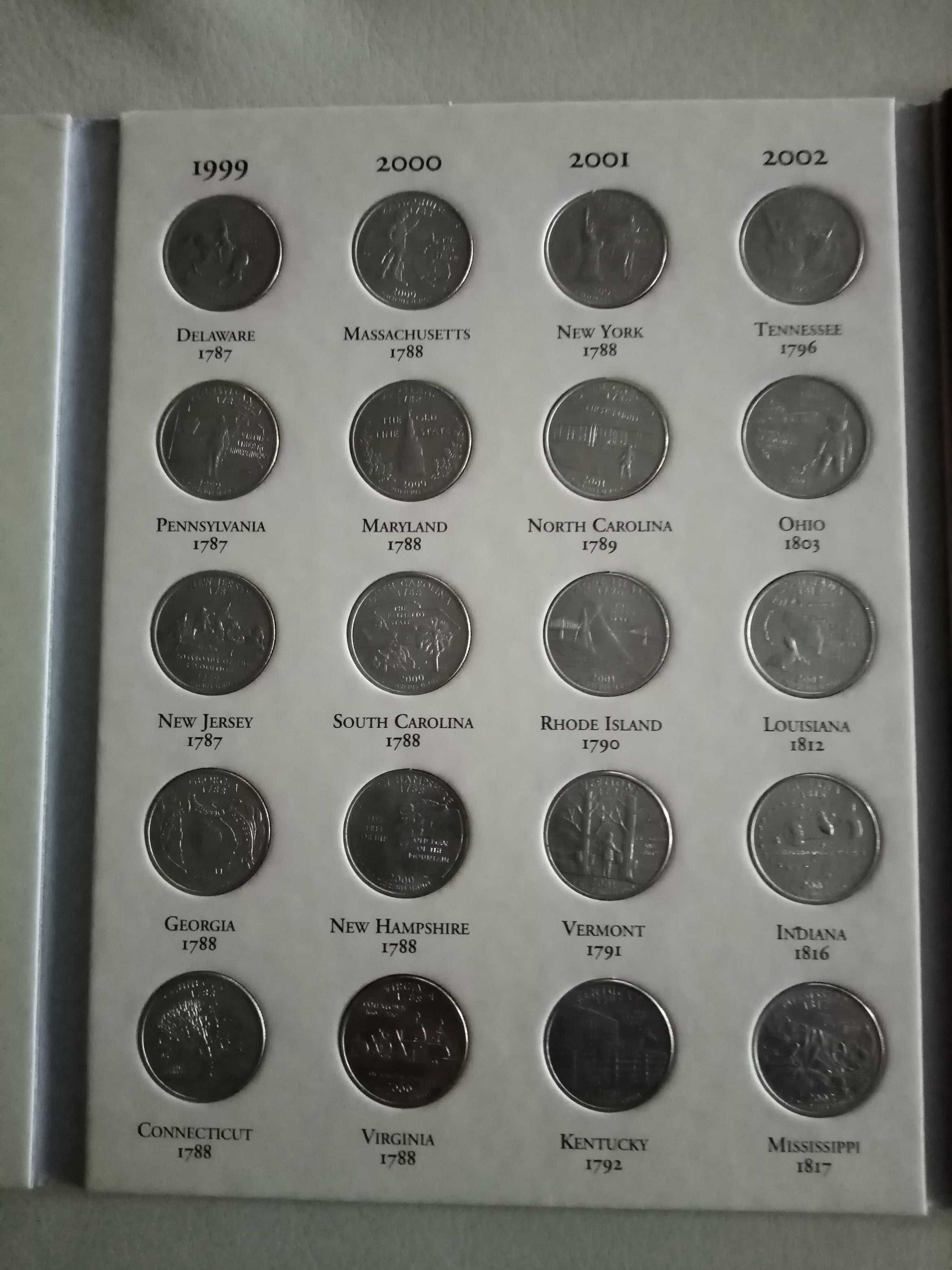 Komplet 50 monet 25 centów z serii Stany USA + 8 sztuk - w albumie