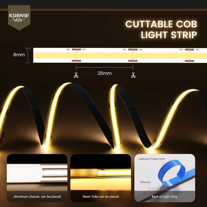 Taśma Led Cob 24v 10m Rolka 320 Led/M Neon 4000k Neutralna Biała Mocna