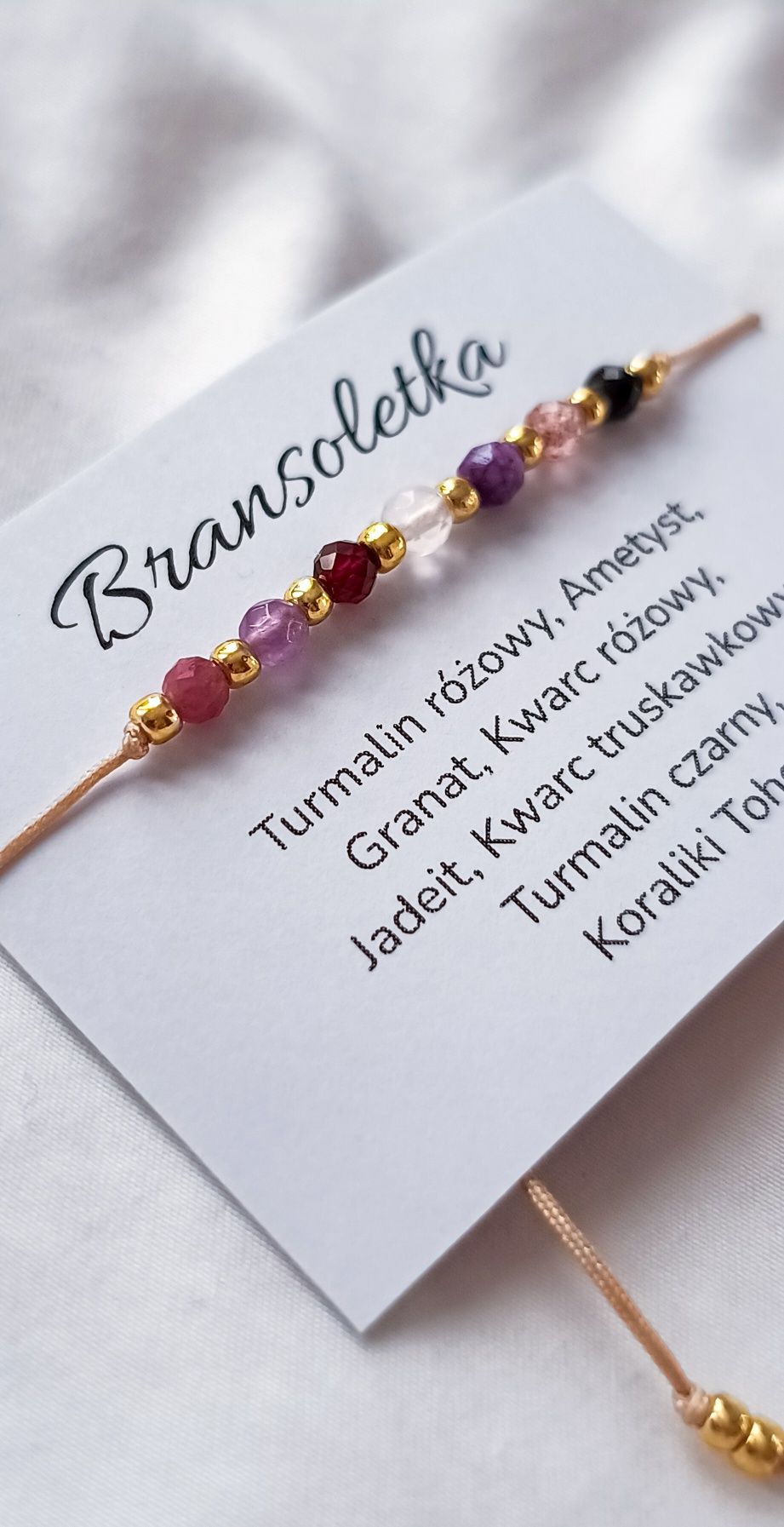 Bransoletka kamienie naturalne minerały granat jadeit ametyst kwarc