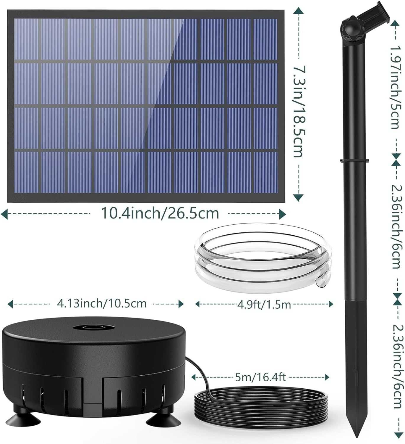 AISITIN Solarna fontanna 7 W,  pompa do stawu z przewodem wodnym 1,5 m