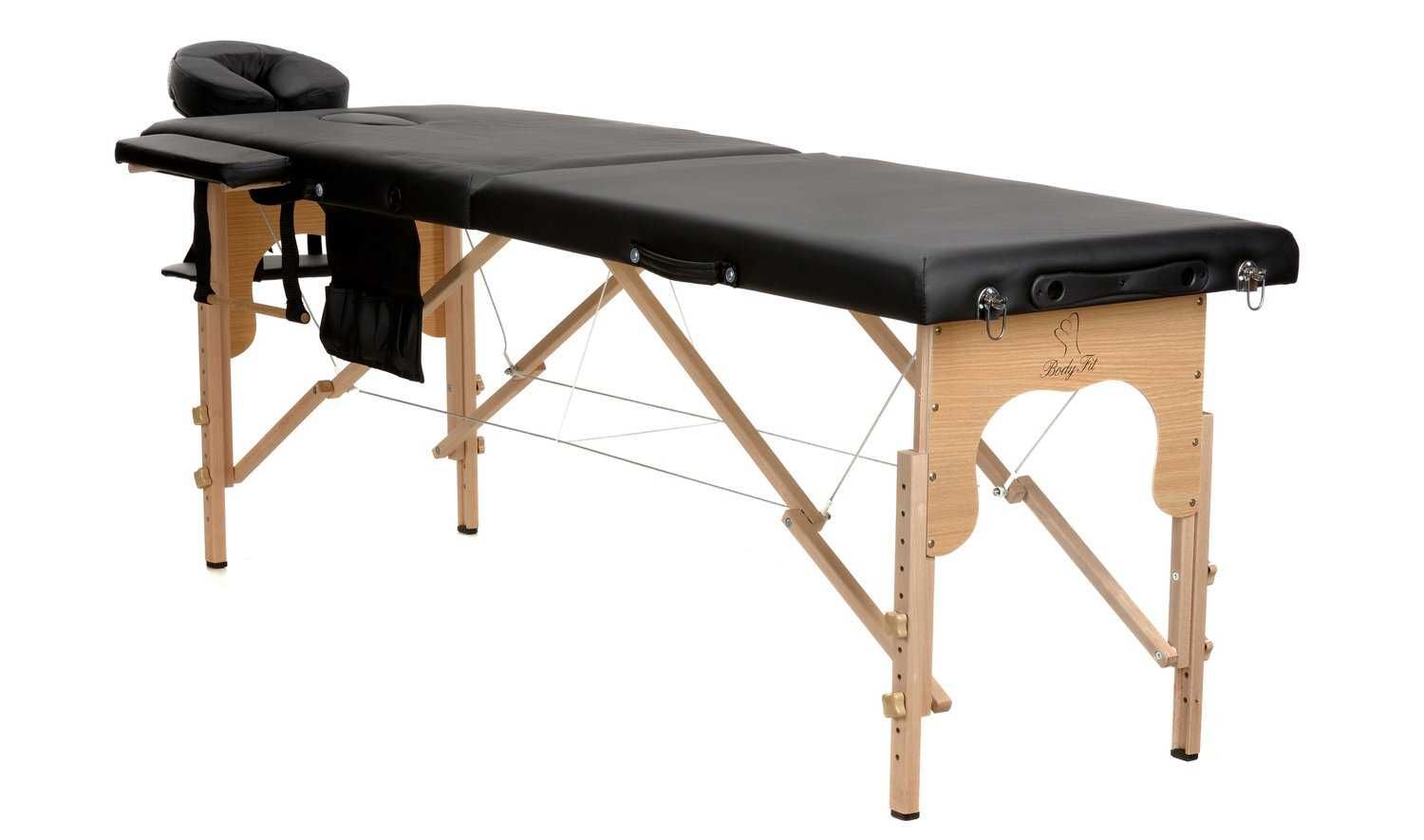 Stół, łóżko do masażu 2-segmentowe drewniane - czarny