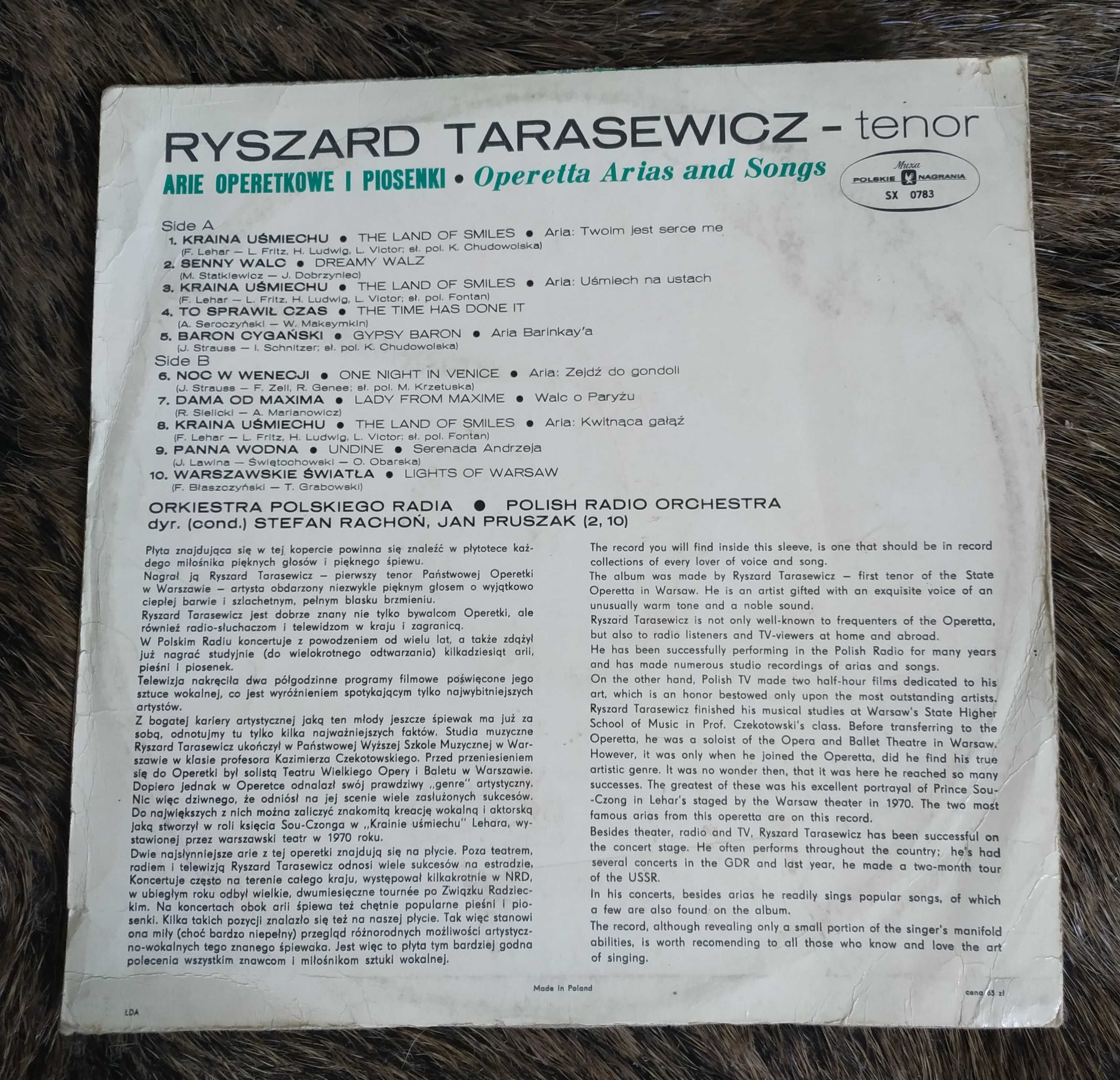 Ryszard Tarasewicz  Arie i Piosenki   winyl