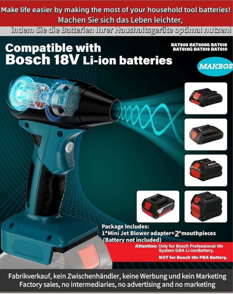 MAKBOS Mini dmuchawa pod akumulator Bosch
