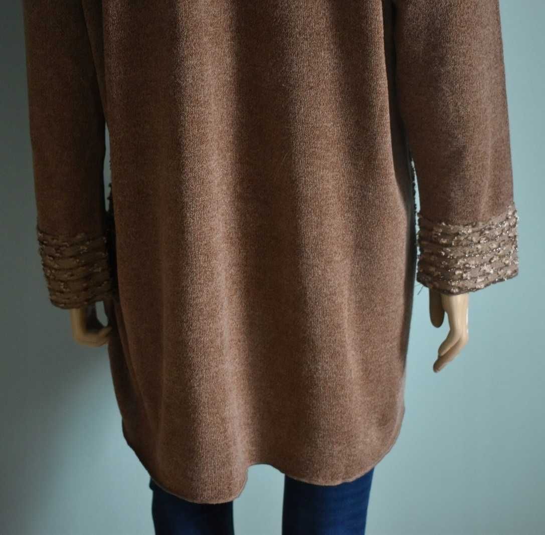 Sweterek 44 XXL elegancki błyszczący narzutka midi kardigan marynarka