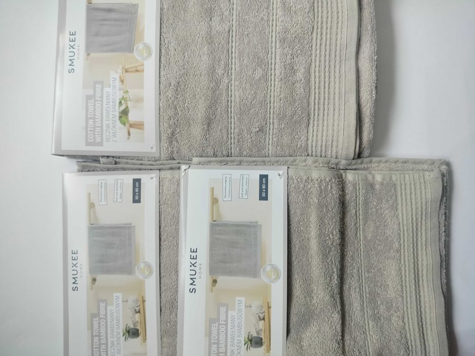 duży ręcznik kąpielowy Smukee 70x140 + 2szt ręcznik 50x90cm beżowy