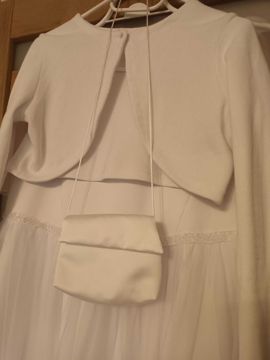 Sukienka komunijna, torebka, bolerko i wianek