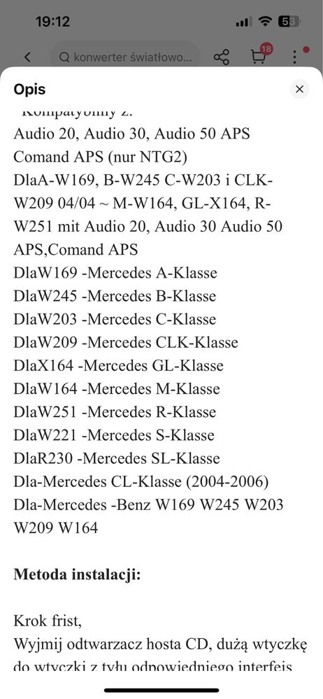 Interfejs bluetooth 5.0 radia Mercedes