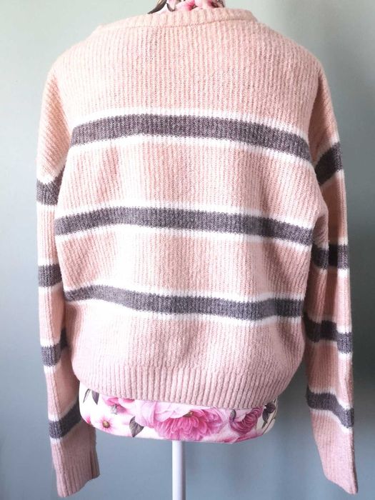Pudroworóżowy sweterek paski H&M 36 S Pomarańczowy sweter Bershka 36 S