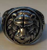Pierścionek sygnet srebrny męski lew