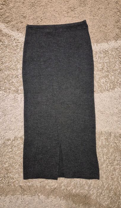 Спідниця довга трикотажна напіввовняна темно-сіра, р.S