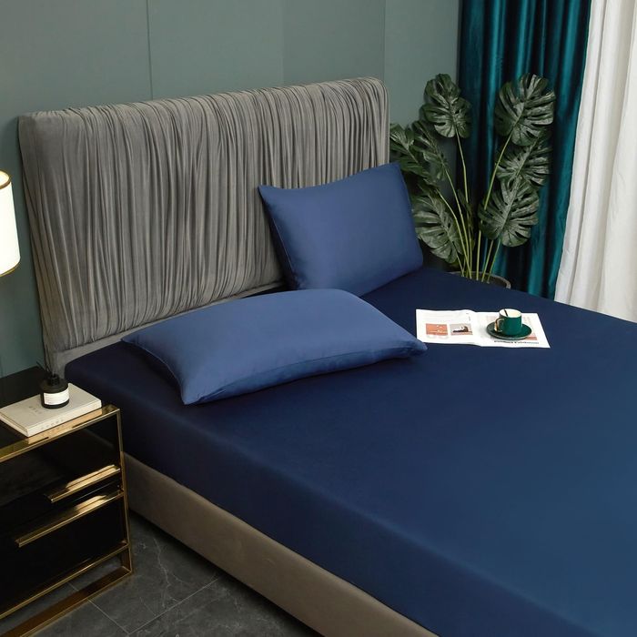 Prześcieradło z Gumką 200x200 Granatowe Gładkie