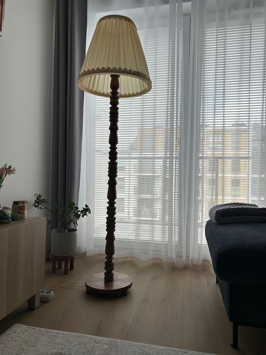 Lampa podłogowa stojąca drewniana vintage retro nowy abażur stylowa